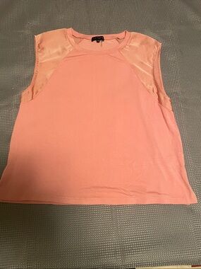 STATE Coral Pink Satin-Panel Sleeveless Top